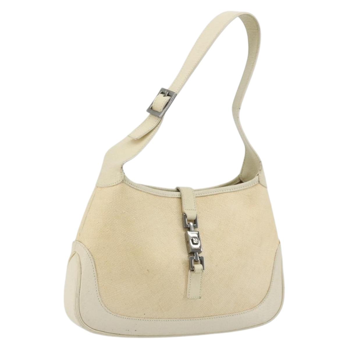 GUCCI Jackie Shoulder Bag Coated Canvas Beige Silver 001 3735 Auth bs34532