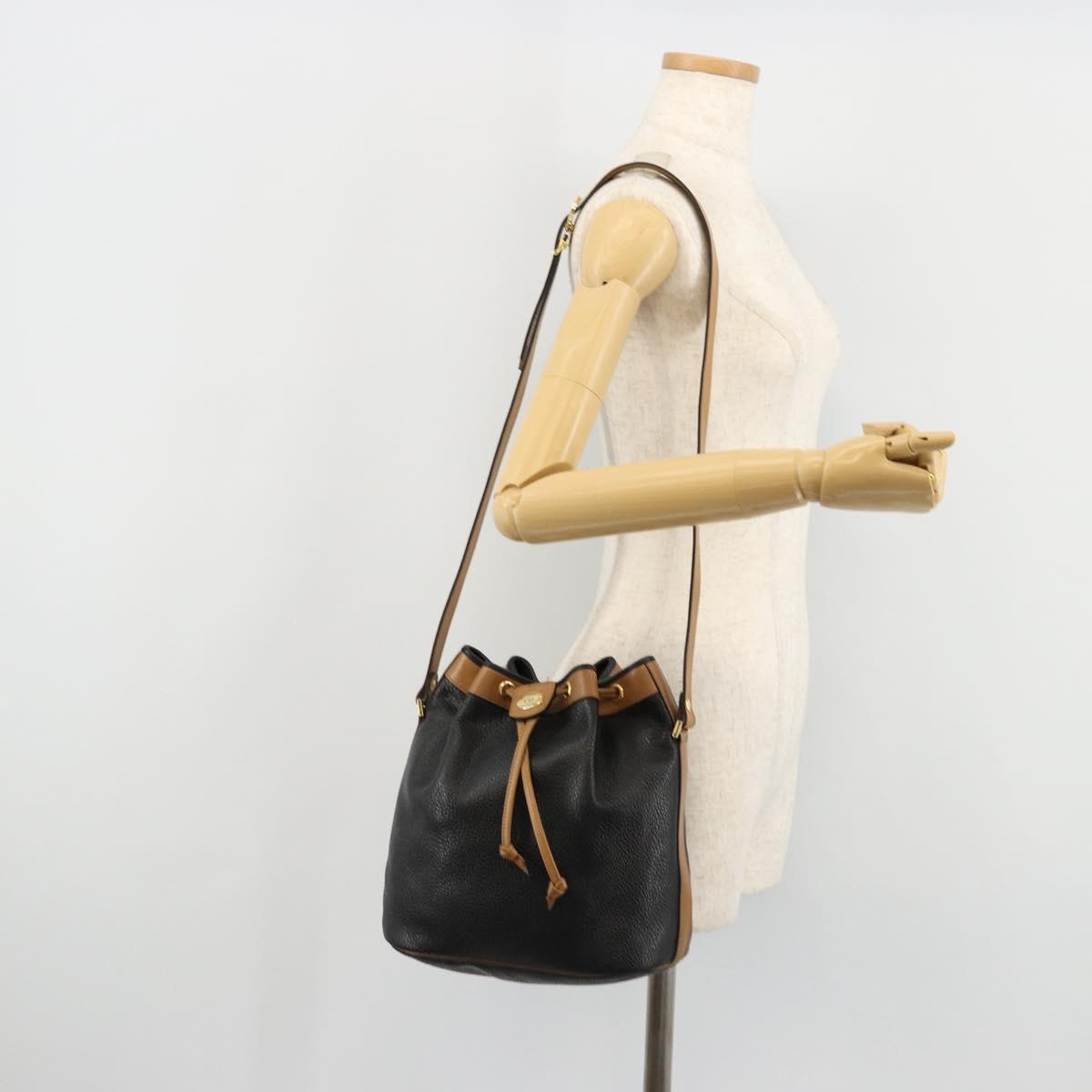 Christian Dior Purse Shoulder Bag Leather Black Gold Auth bs34533