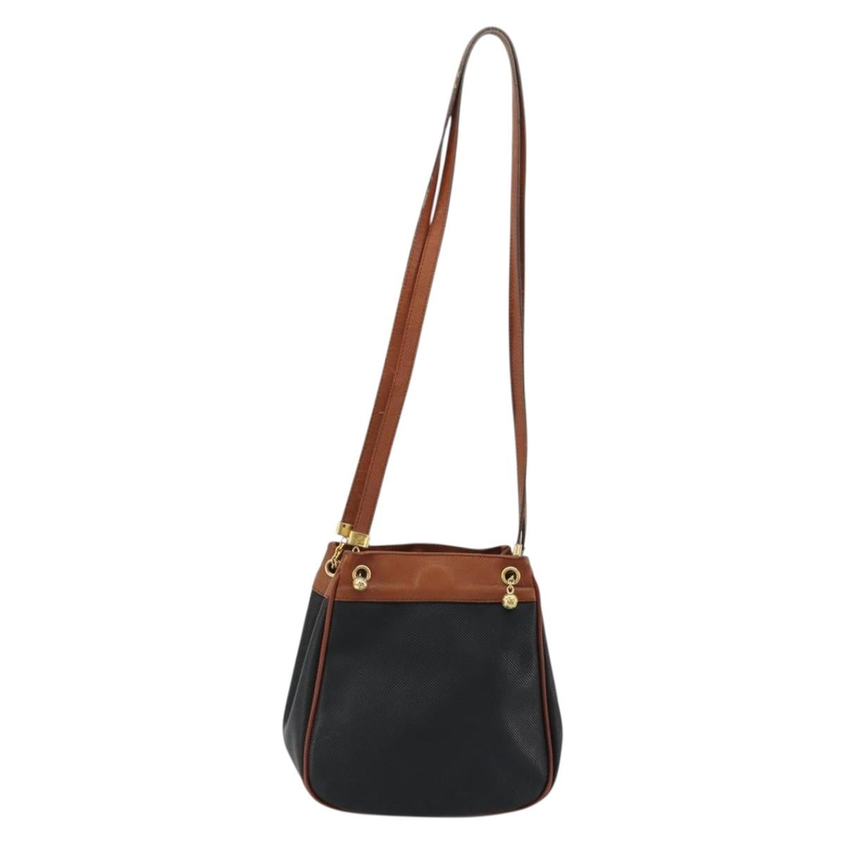 BOTTEGA VENETA Shoulder Bag PVC Leather Black Gold Auth bs34534