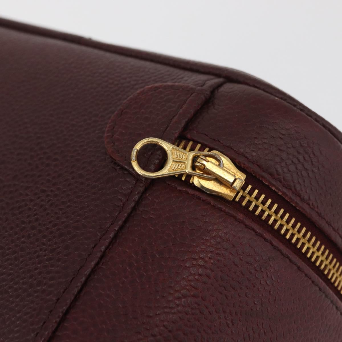 CHANEL Vanity Pouch Caviar Skin Bordeaux Gold CC Auth bs34541