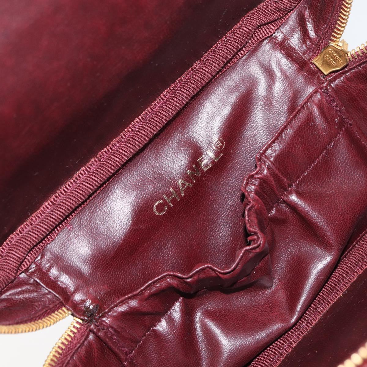 CHANEL Vanity Pouch Caviar Skin Bordeaux Gold CC Auth bs34541