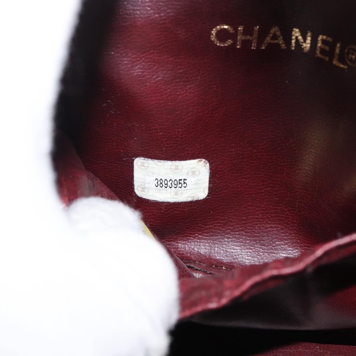 CHANEL Vanity Pouch Caviar Skin Bordeaux Gold CC Auth bs34541