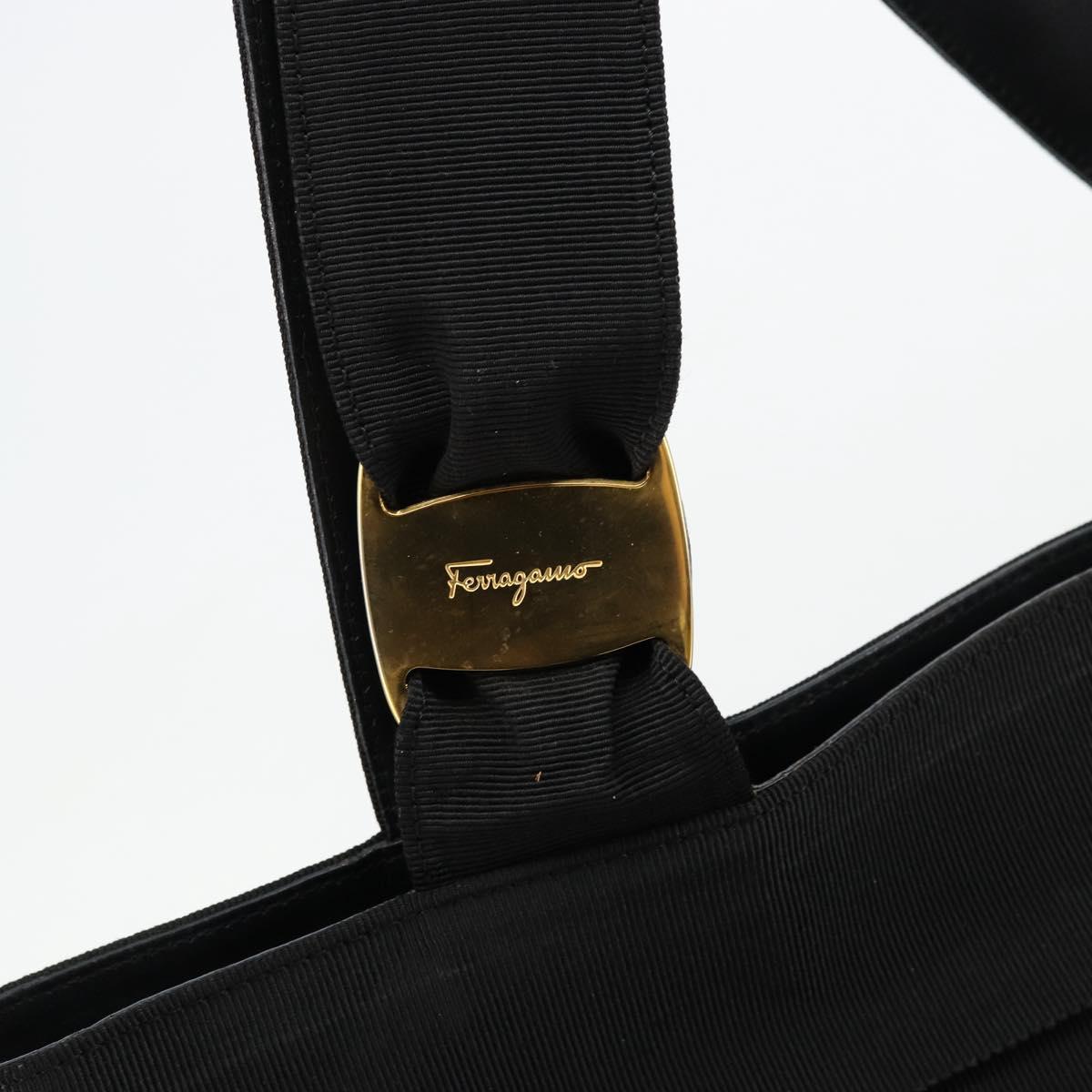 Salvatore Ferragamo Vala Tote Bag Canvas Black Gold Auth bs34543
