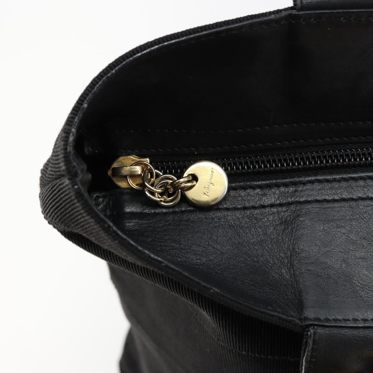 Salvatore Ferragamo Vala Tote Bag Canvas Black Gold Auth bs34543