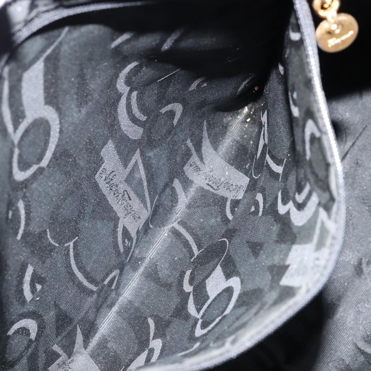 Salvatore Ferragamo Vala Tote Bag Canvas Black Gold Auth bs34543