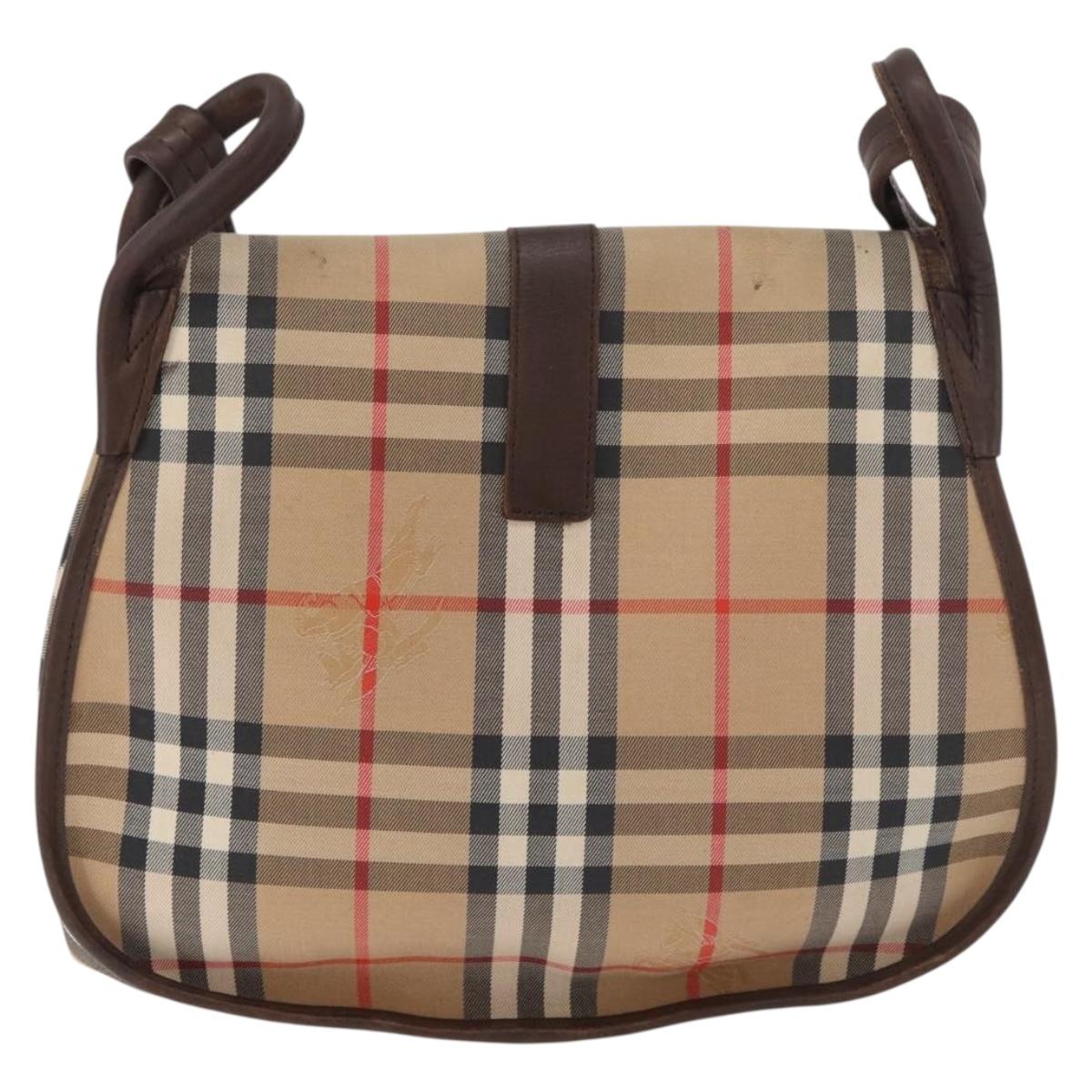 Burberrys Nova Check Shoulder Bag Canvas Leather Beige Gold Auth bs34544