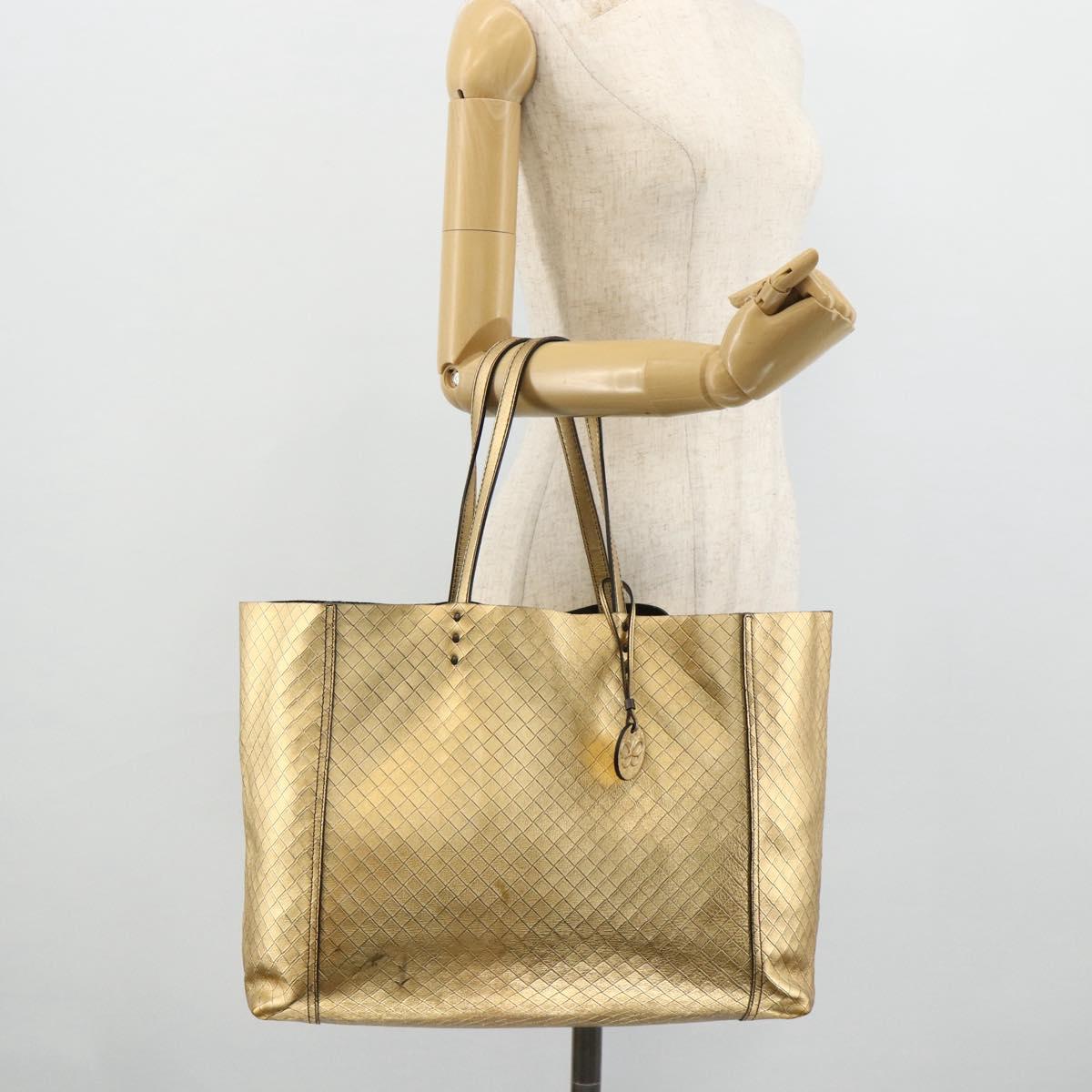 BOTTEGA VENETA INTRECCIATO Tote Bag Leather Gold Auth bs34545