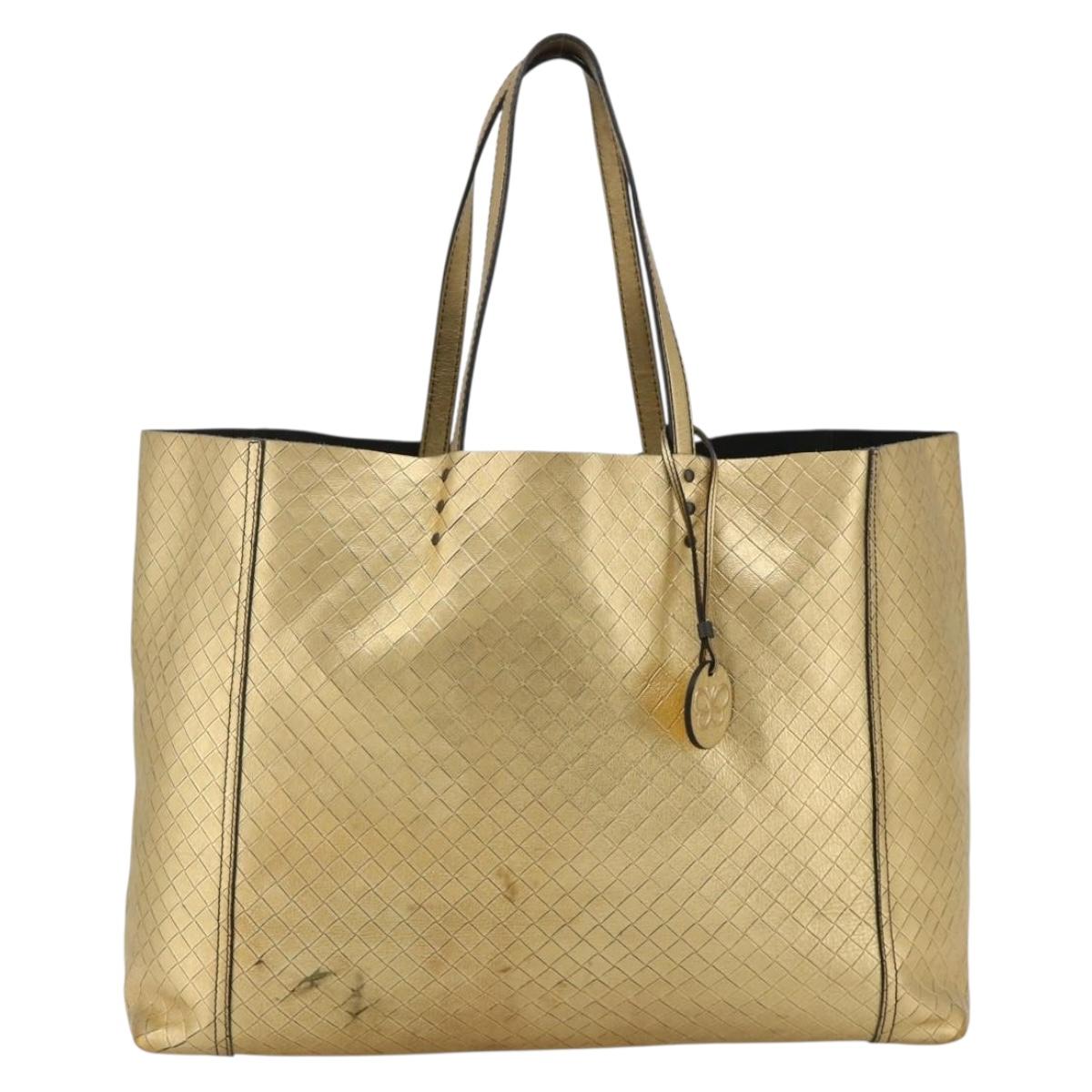 BOTTEGA VENETA INTRECCIATO Tote Bag Leather Gold Auth bs34545