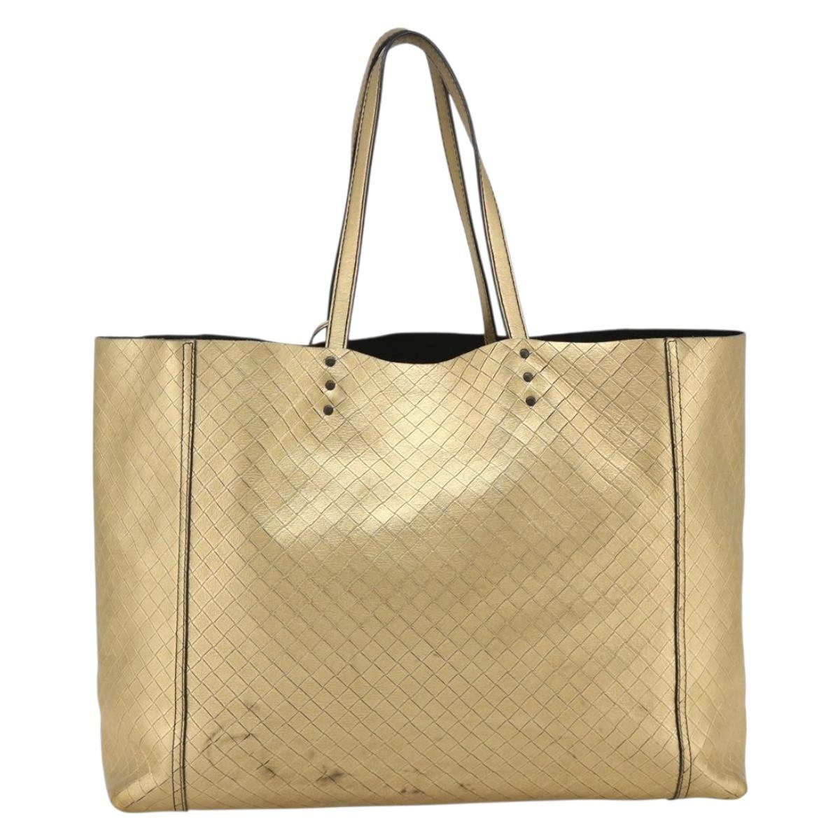 BOTTEGA VENETA INTRECCIATO Tote Bag Leather Gold Auth bs34545