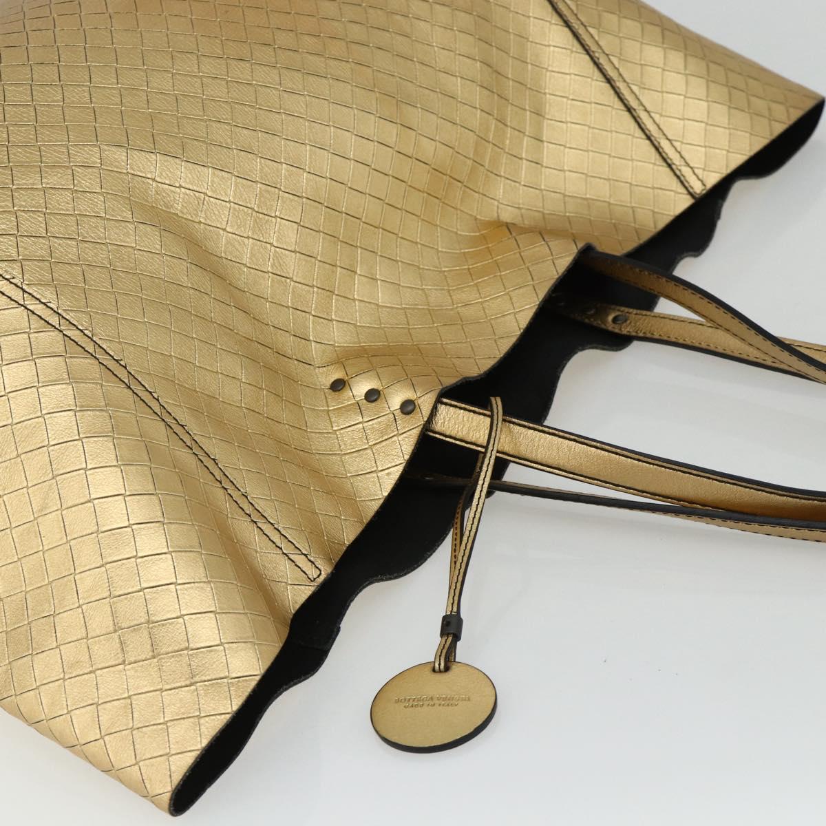 BOTTEGA VENETA INTRECCIATO Tote Bag Leather Gold Auth bs34545