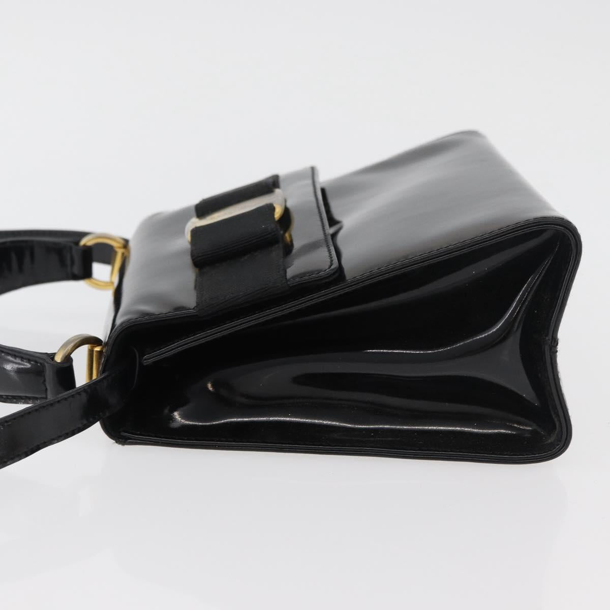 Salvatore Ferragamo Vala Hand Bag Patent leather 2way Black Gold Auth bs34547
