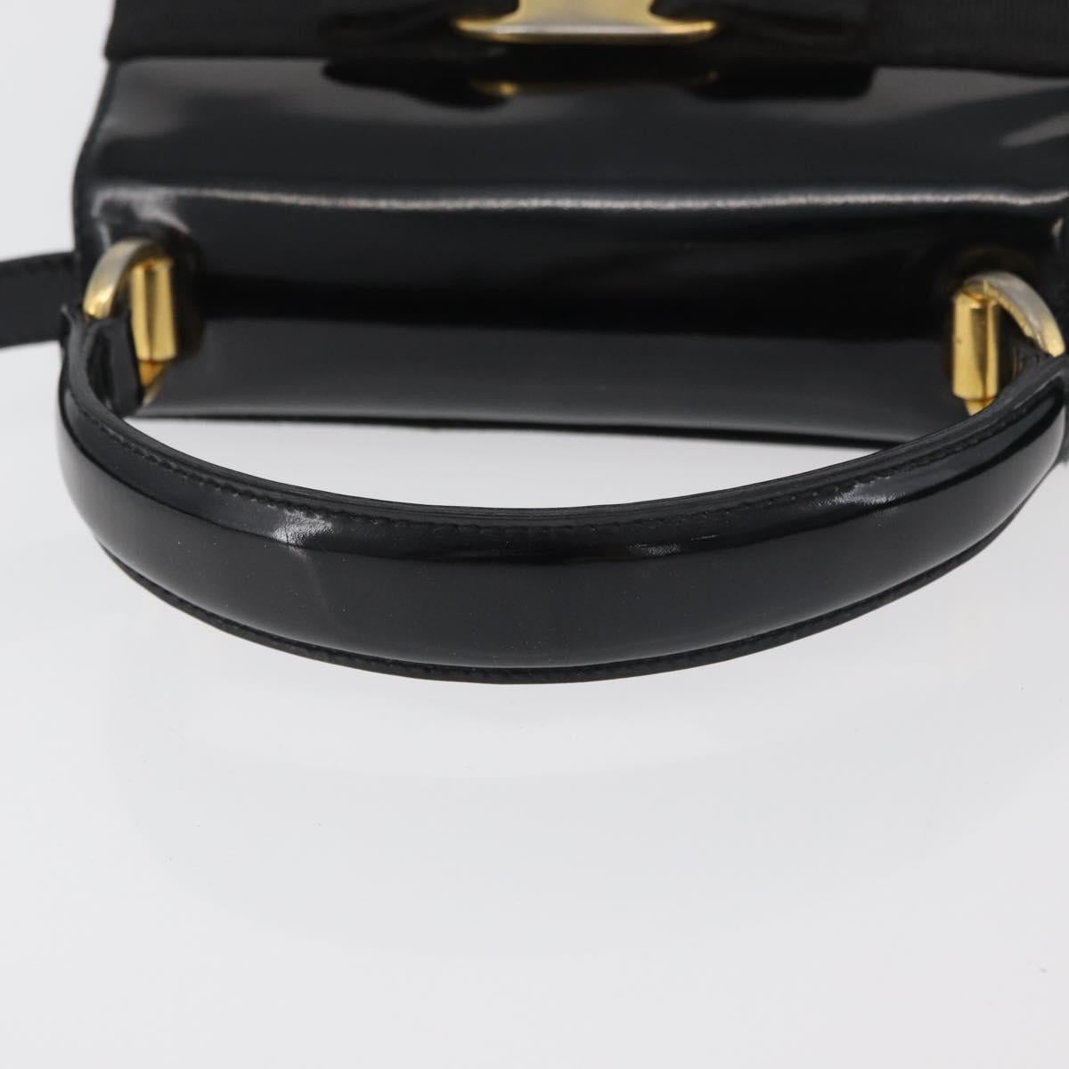 Salvatore Ferragamo Vala Hand Bag Patent leather 2way Black Gold Auth bs34547