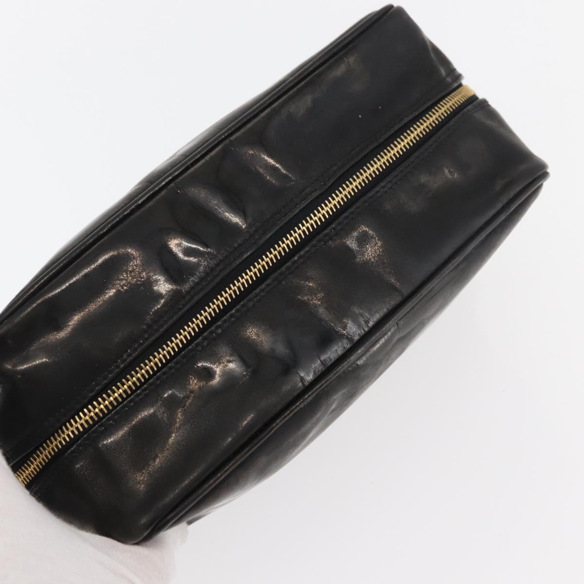 CHANEL Clutch Bag Patent leather Black Gold CC Auth bs34548