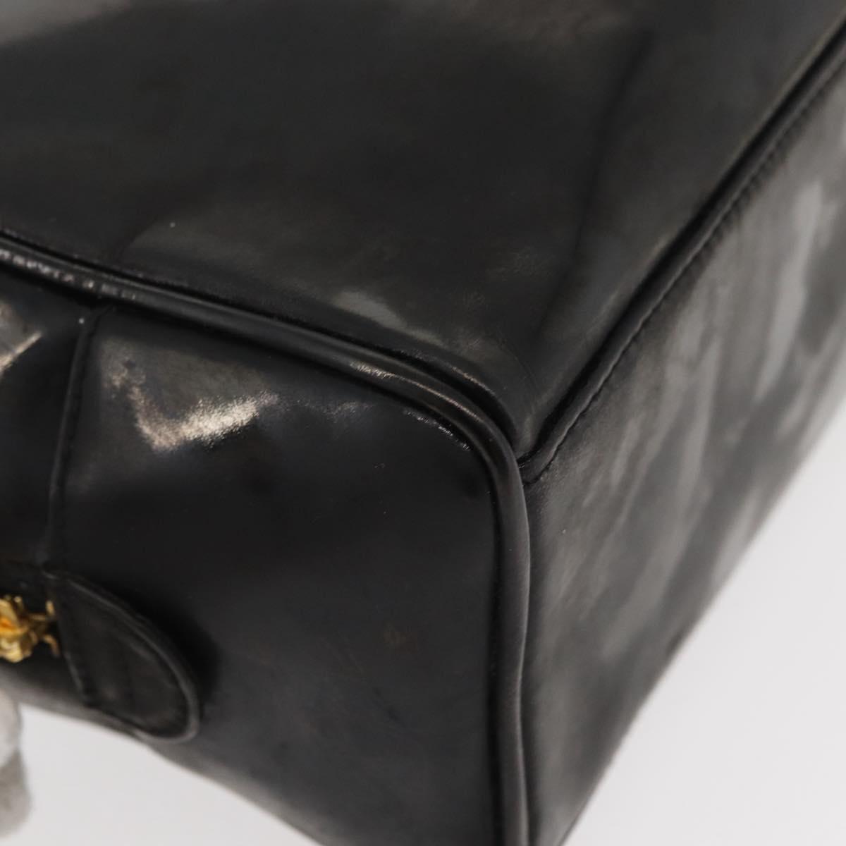 CHANEL Clutch Bag Patent leather Black Gold CC Auth bs34548