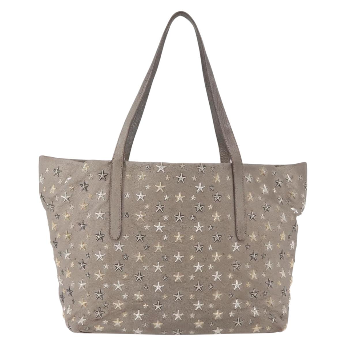 Jimmy Choo Tote Bag Leather Gray Gold Auth bs34549