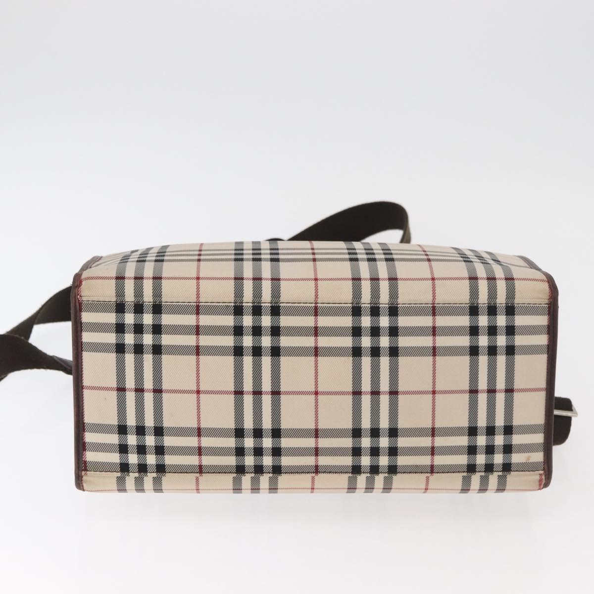 BURBERRY Nova Check Tote Bag Canvas Leather 2way Beige Silver Auth bs34550