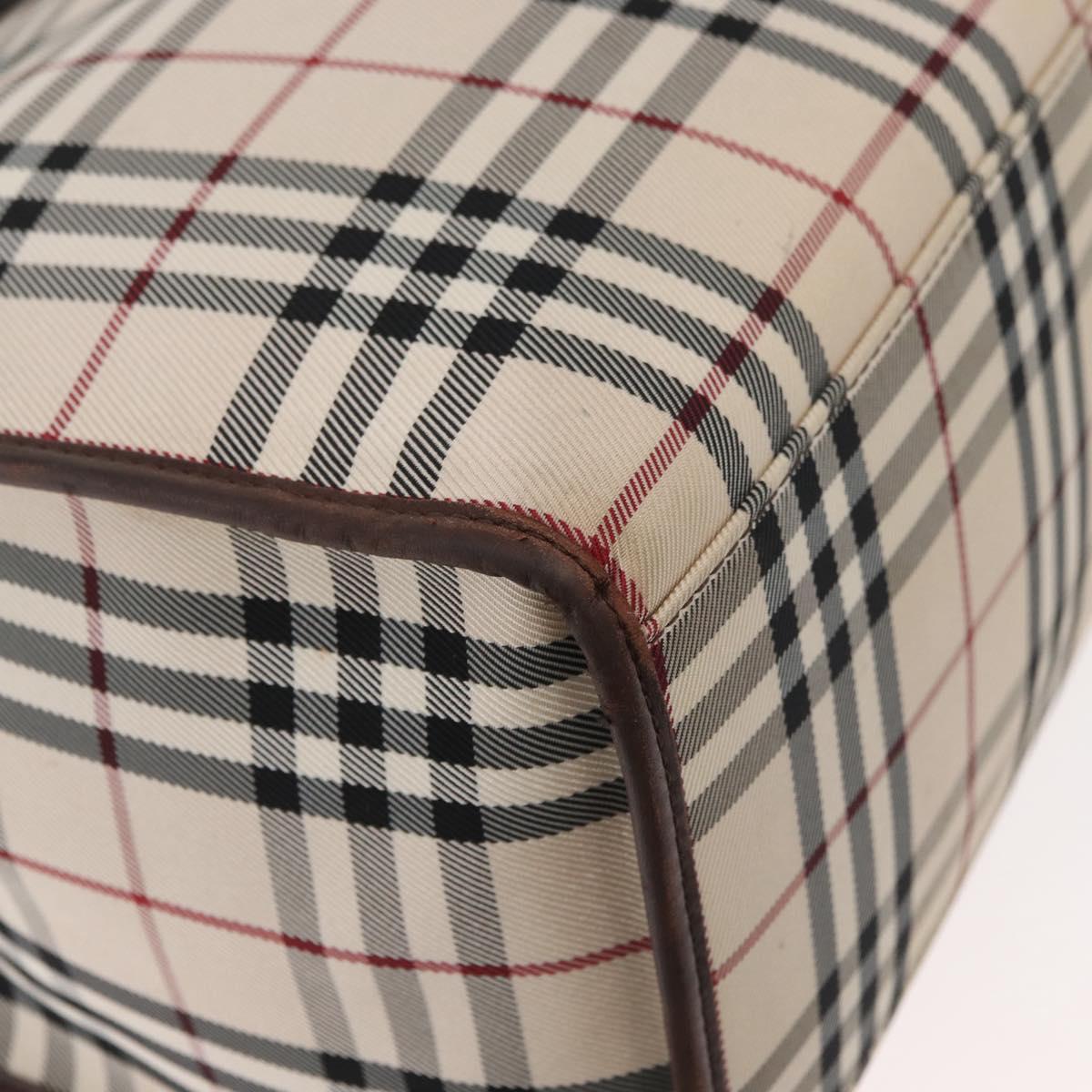 BURBERRY Nova Check Tote Bag Canvas Leather 2way Beige Silver Auth bs34550