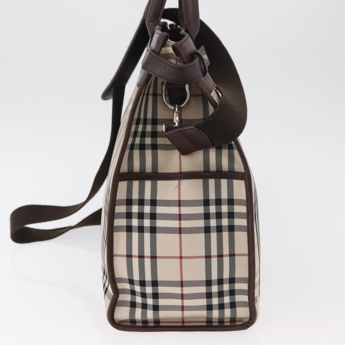 BURBERRY Nova Check Tote Bag Canvas Leather 2way Beige Silver Auth bs34550