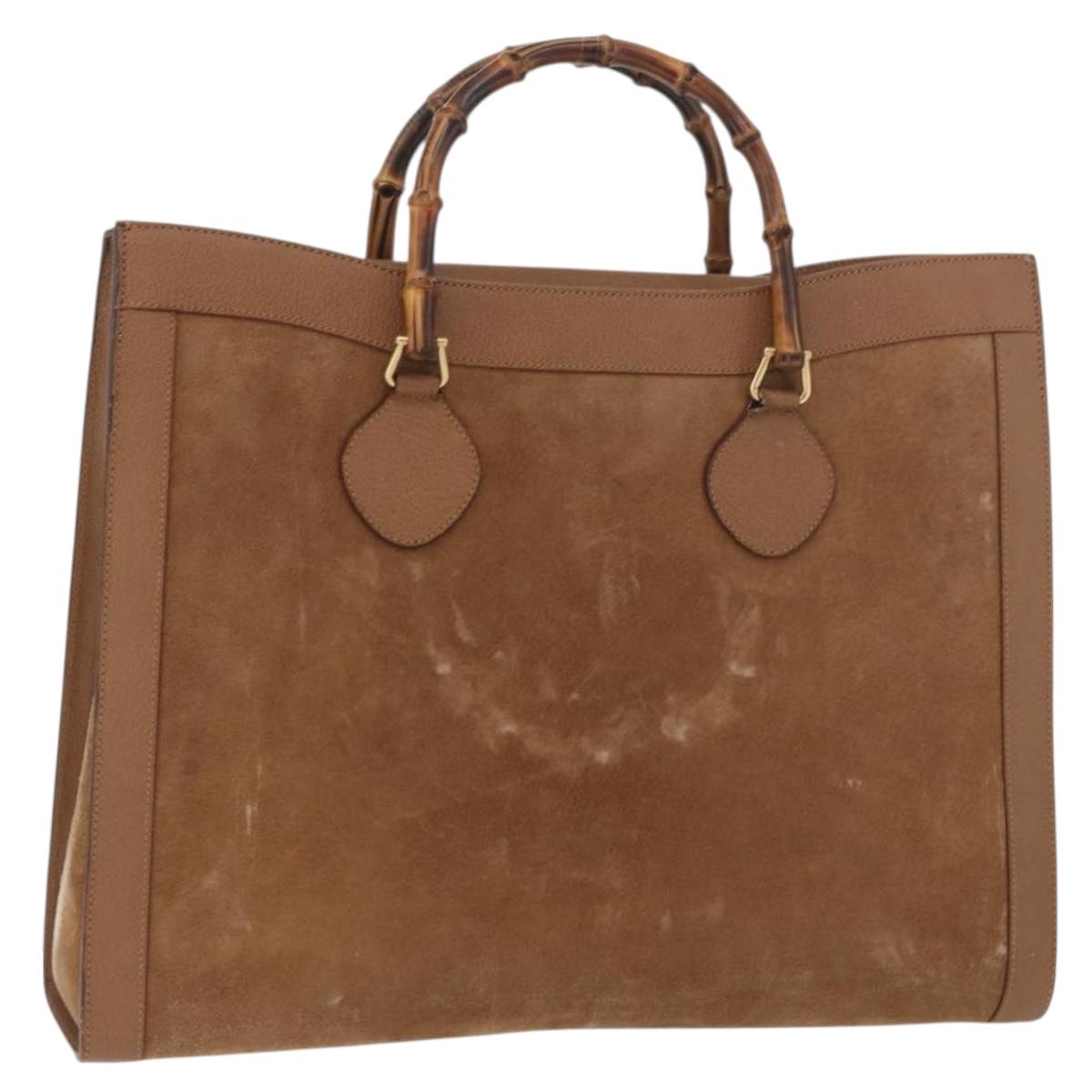 GUCCI Bamboo Tote Bag Suede Leather Brown Gold 002 1186 0259 Auth bs34551