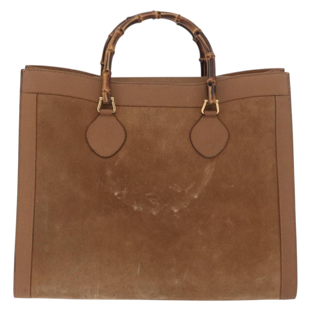 GUCCI Bamboo Tote Bag Suede Leather Brown Gold 002 1186 0259 Auth bs34551