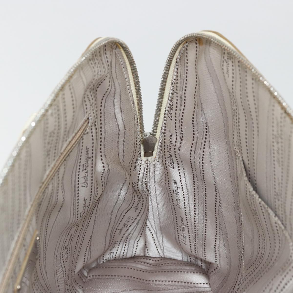 Salvatore Ferragamo Gancini Hand Bag Leather White Silver Auth bs34555