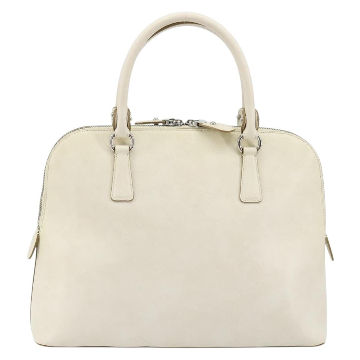 Salvatore Ferragamo Gancini Hand Bag Leather White Silver Auth bs34555