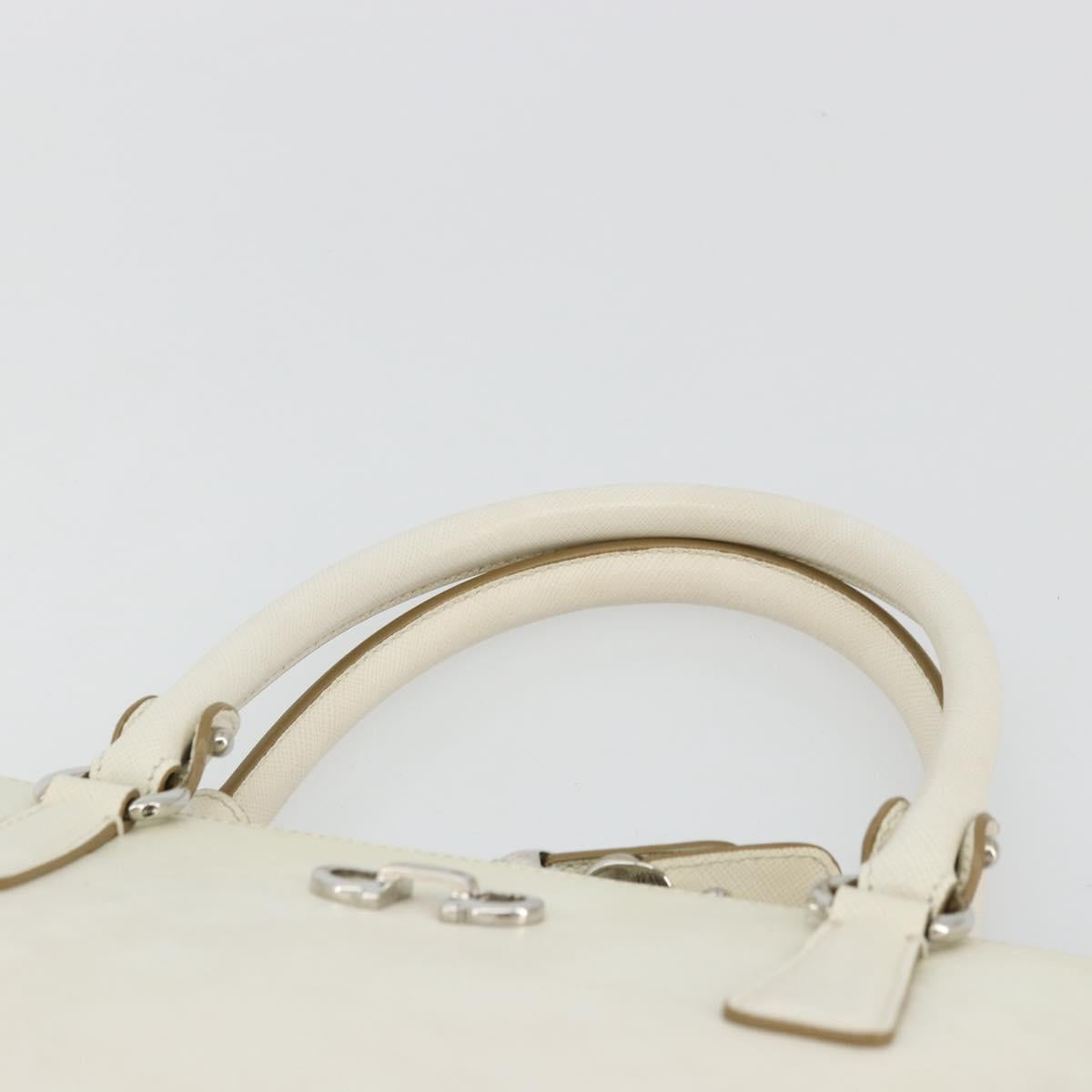 Salvatore Ferragamo Gancini Hand Bag Leather White Silver Auth bs34555