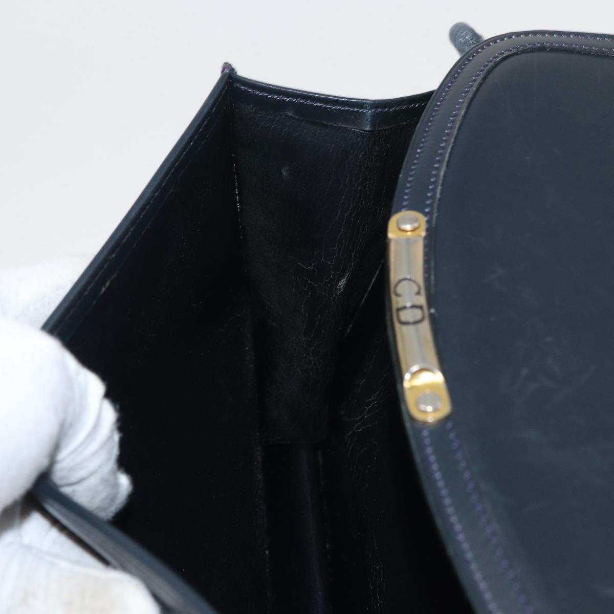 Christian Dior Shoulder Bag Leather Navy Gold Auth bs34558