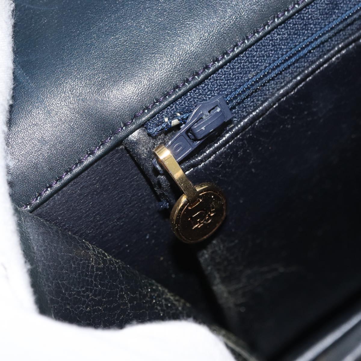 Christian Dior Shoulder Bag Leather Navy Gold Auth bs34558