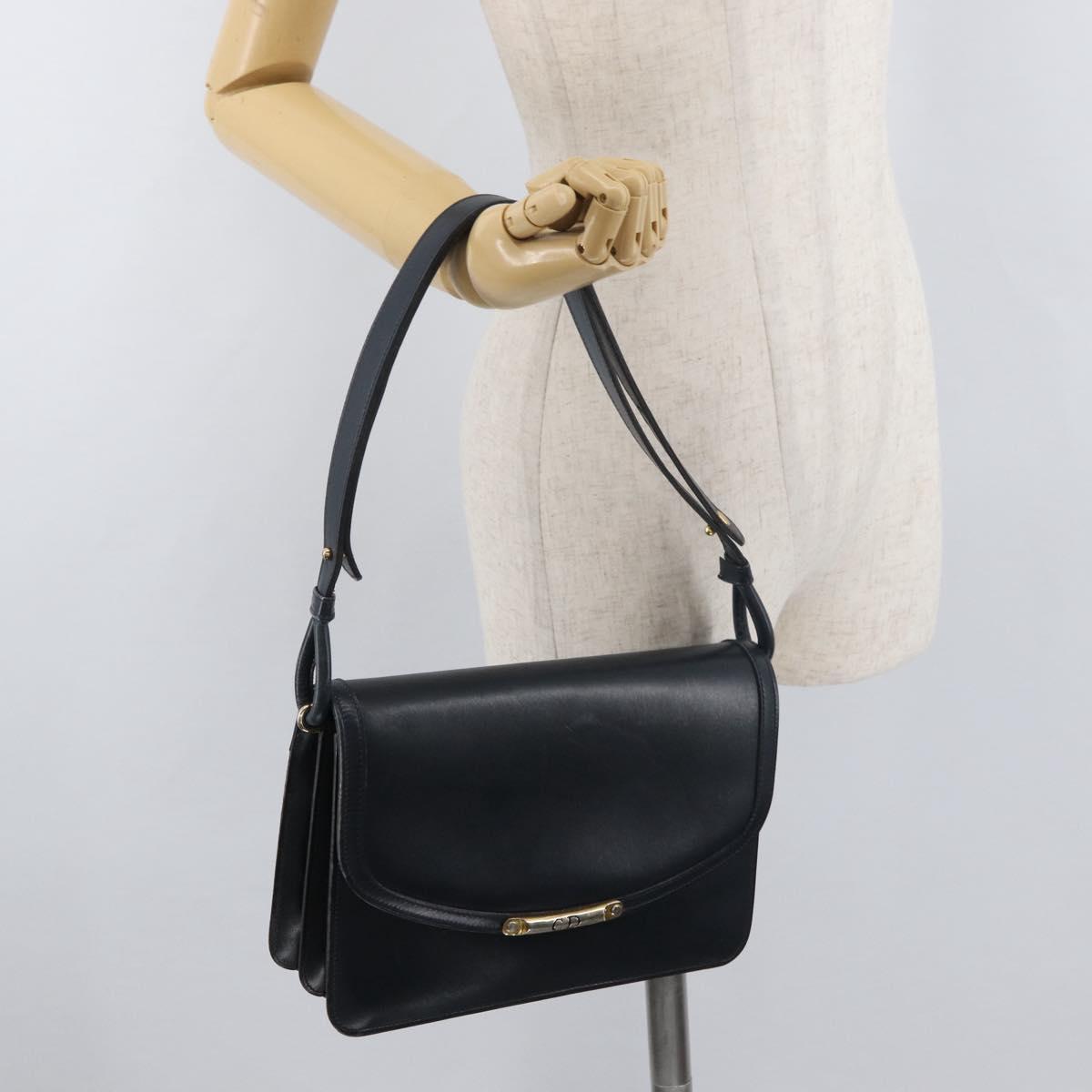 Christian Dior Shoulder Bag Leather Navy Gold Auth bs34558
