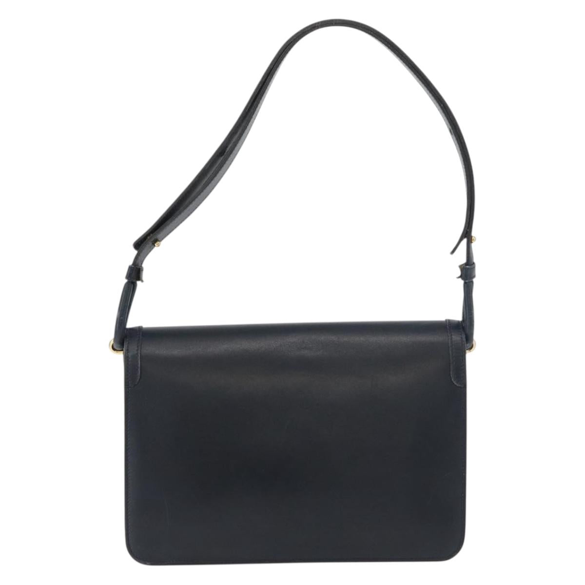 Christian Dior Shoulder Bag Leather Navy Gold Auth bs34558
