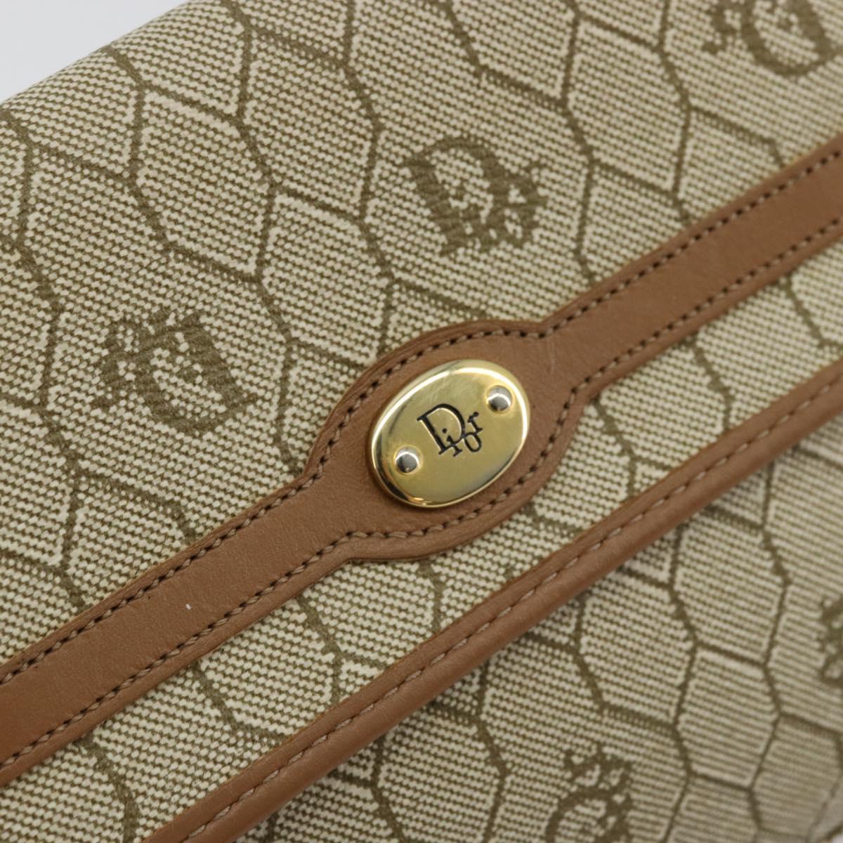 Christian Dior Honeycomb Canvas Pouch PVC Leather Beige Gold Auth bs34559A