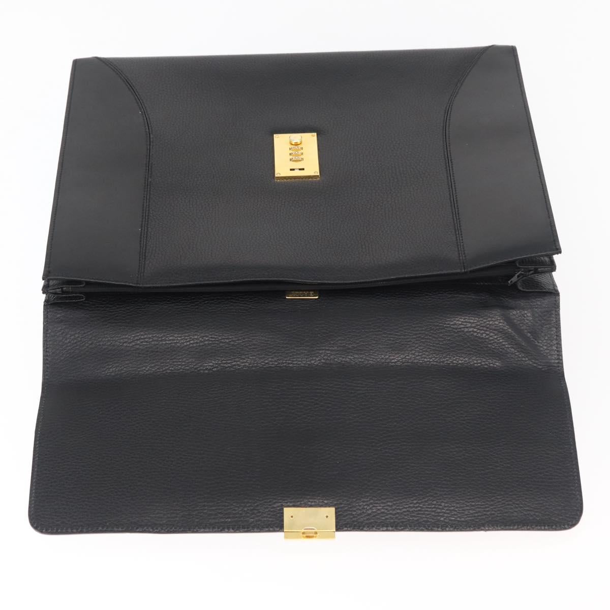 BALLY Business Bag Leather Black Gold Auth bs34560