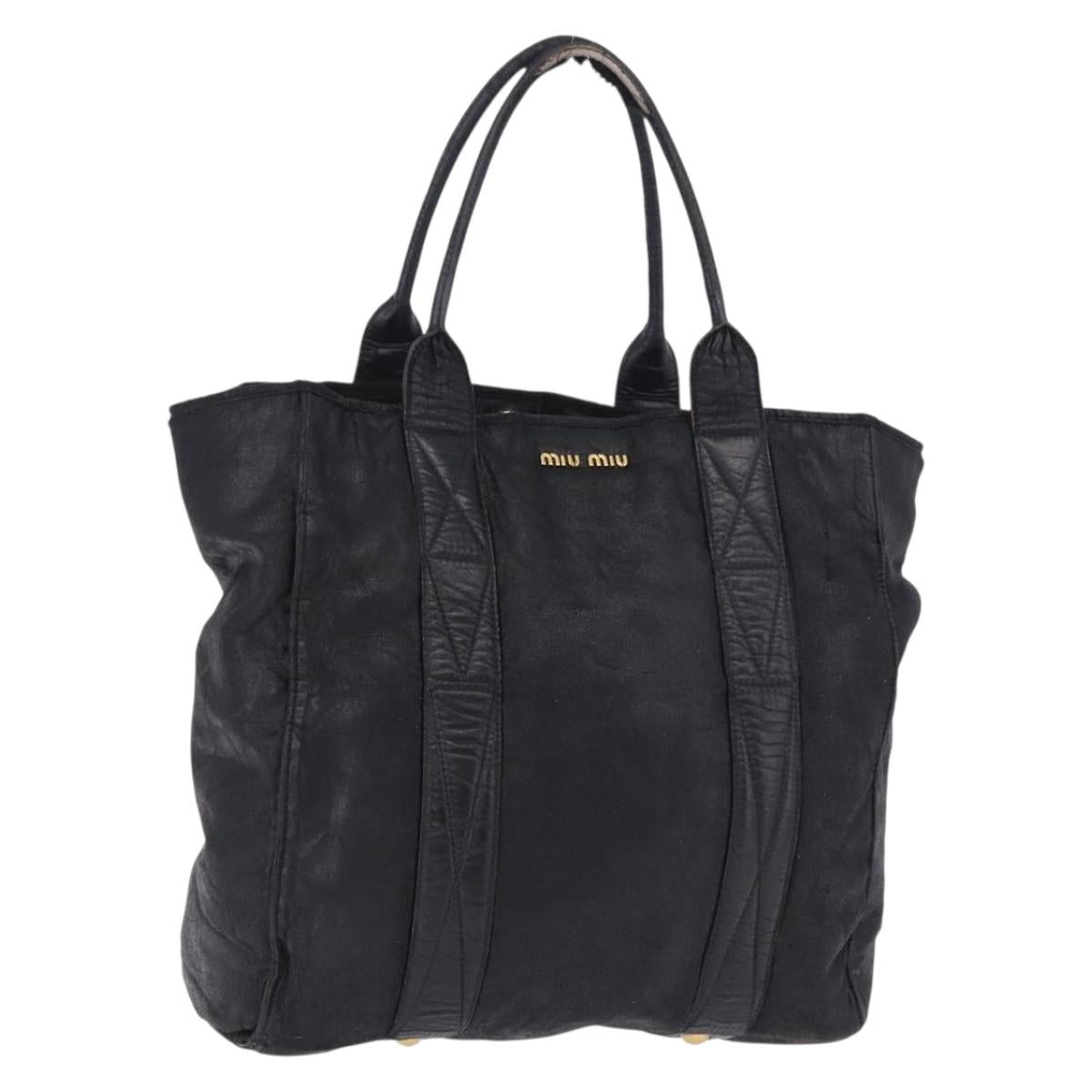 Miu Miu Tote Bag Leather Black Gold Auth bs34561