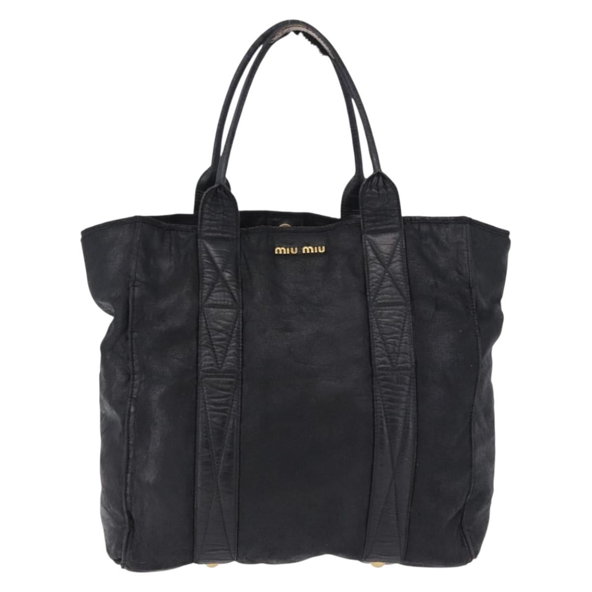 Miu Miu Tote Bag Leather Black Gold Auth bs34561