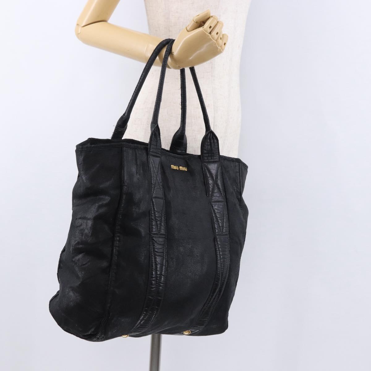 Miu Miu Tote Bag Leather Black Gold Auth bs34561