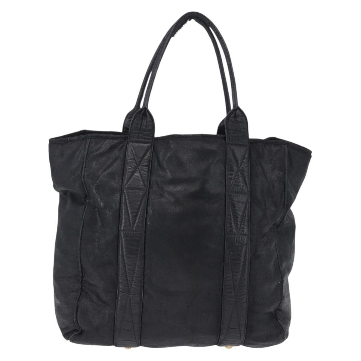 Miu Miu Tote Bag Leather Black Gold Auth bs34561
