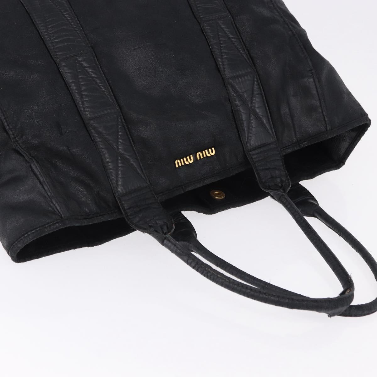 Miu Miu Tote Bag Leather Black Gold Auth bs34561