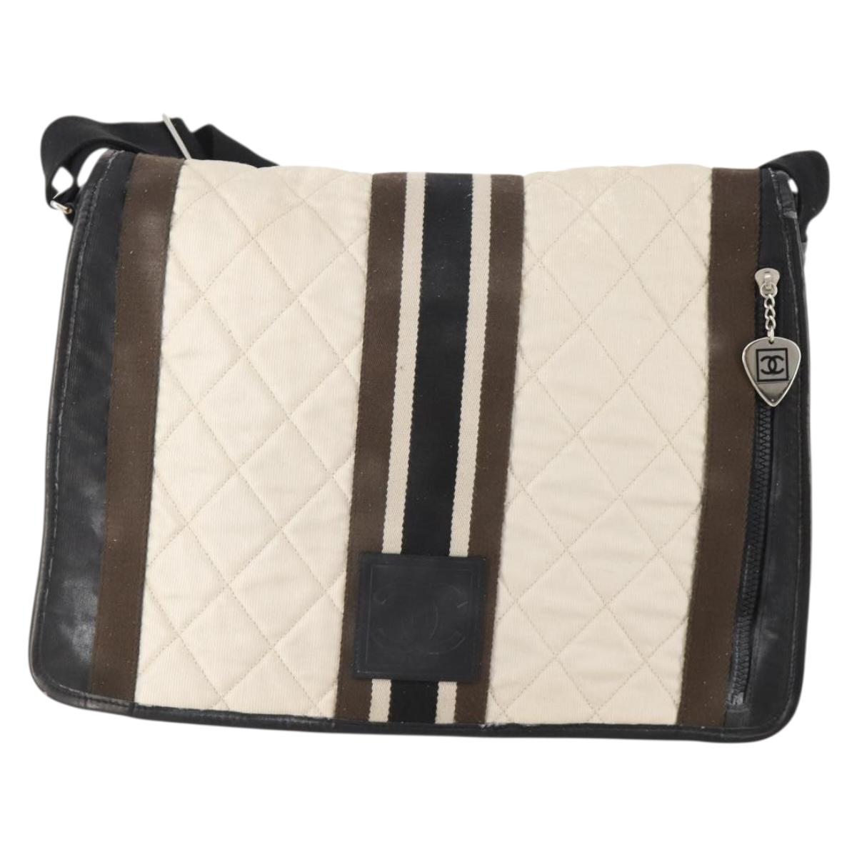 CHANEL Sports Line Shoulder Bag Canvas White Silver CC Auth bs34562