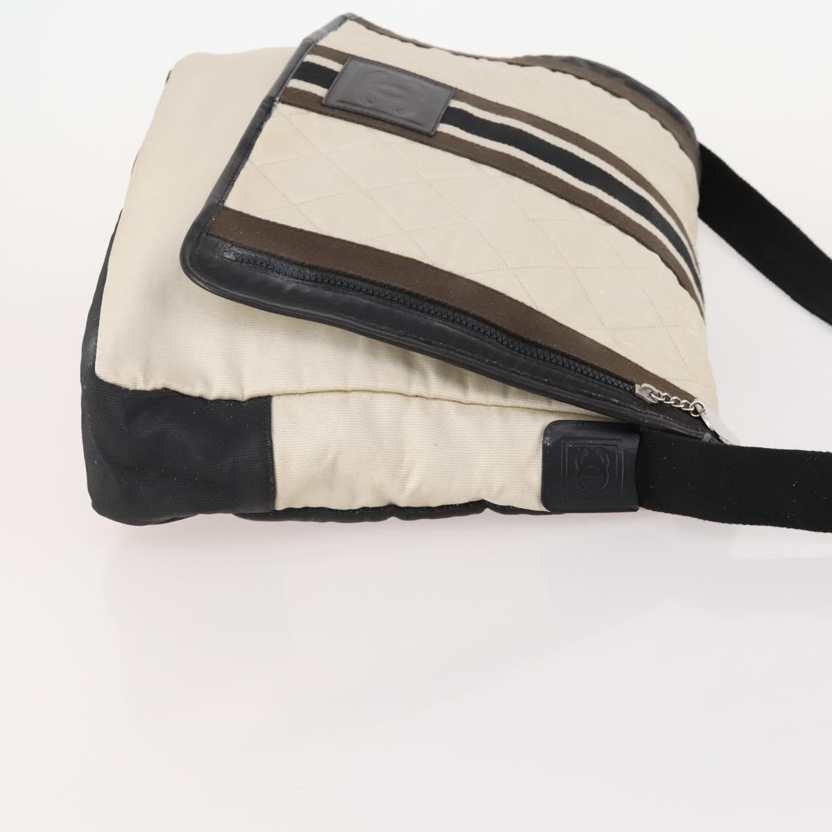 CHANEL Sports Line Shoulder Bag Canvas White Silver CC Auth bs34562