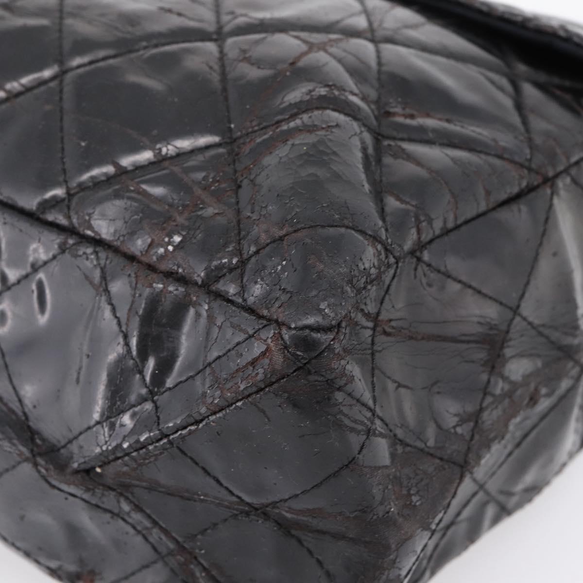 CHANEL Chain Matelasse 2.55 Shoulder Bag Patent leather Black CC Auth bs34563