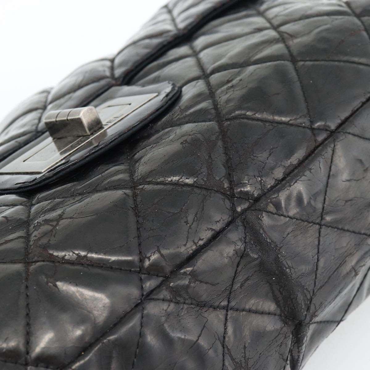 CHANEL Chain Matelasse 2.55 Shoulder Bag Patent leather Black CC Auth bs34563