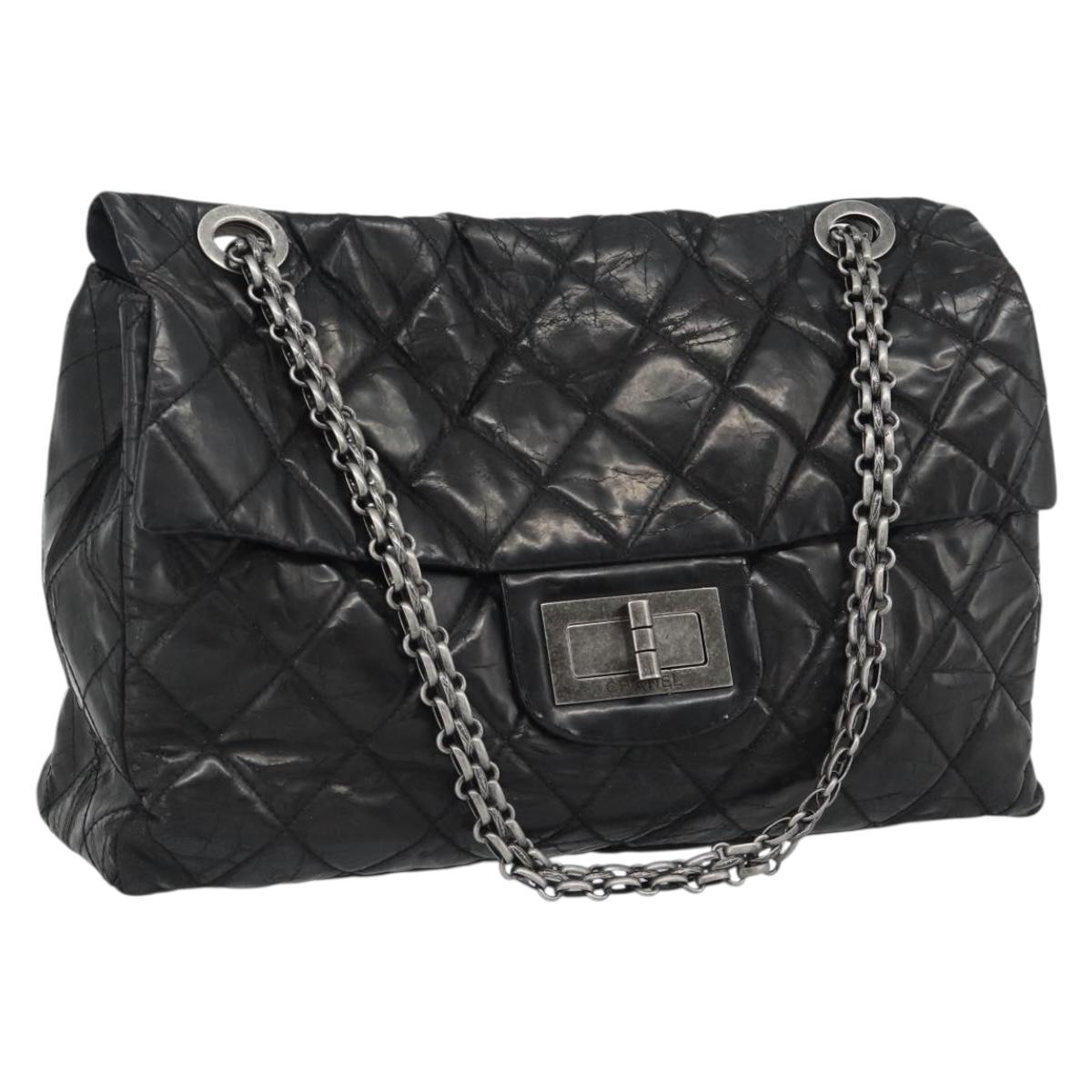 CHANEL Chain Matelasse 2.55 Shoulder Bag Patent leather Black CC Auth bs34563