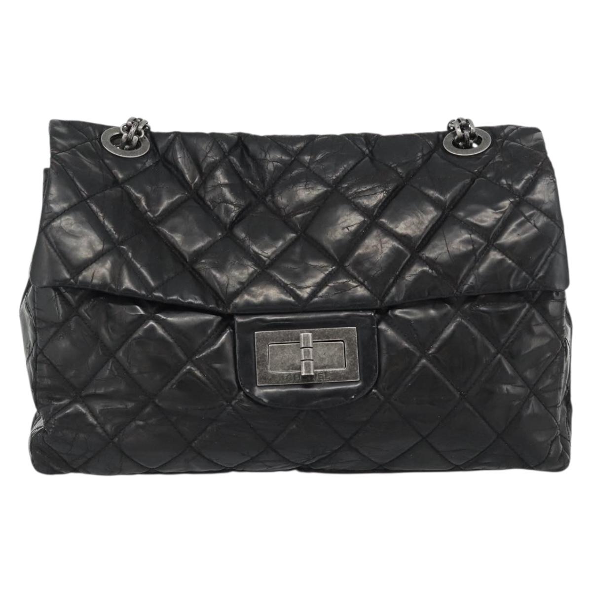 CHANEL Chain Matelasse 2.55 Shoulder Bag Patent leather Black CC Auth bs34563