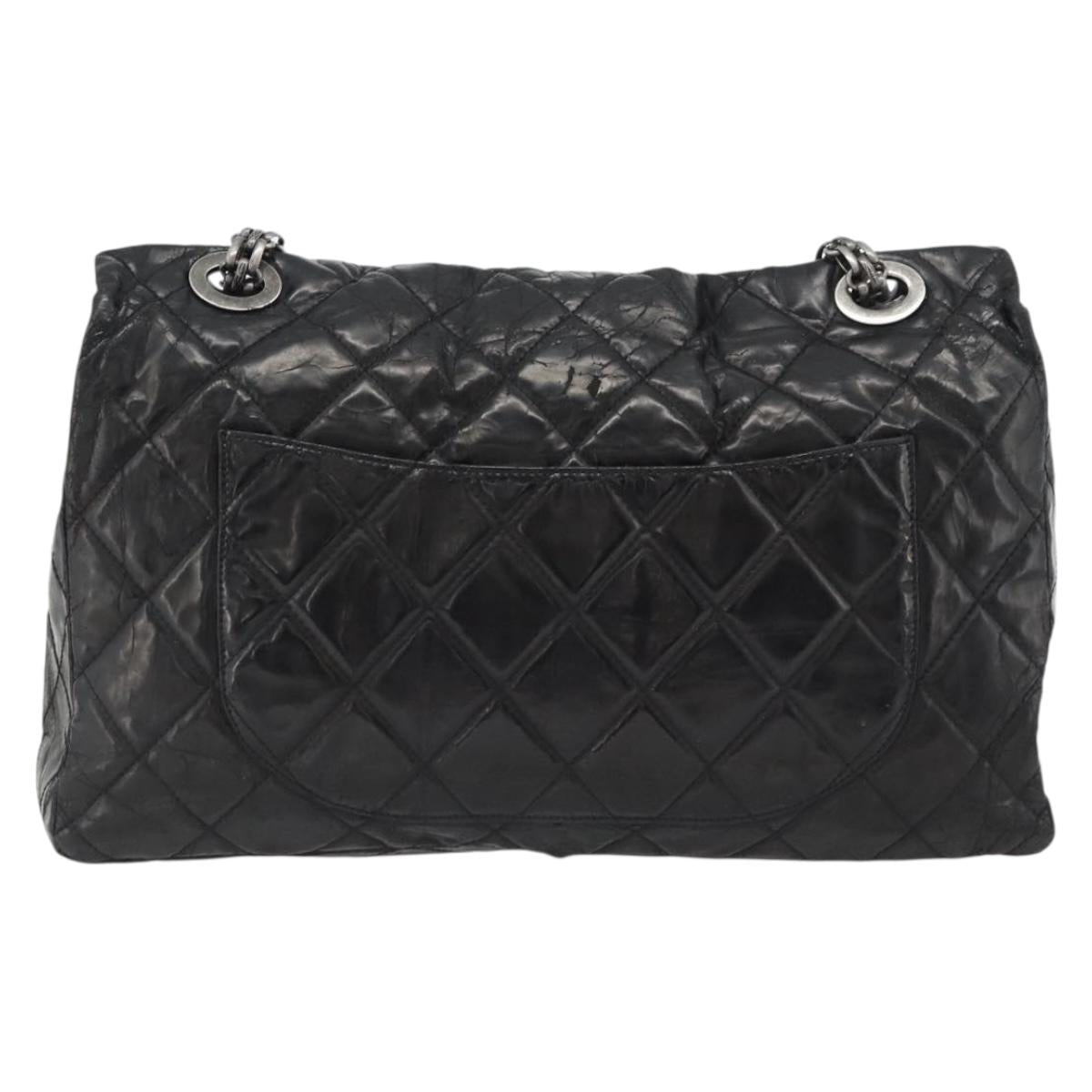 CHANEL Chain Matelasse 2.55 Shoulder Bag Patent leather Black CC Auth bs34563
