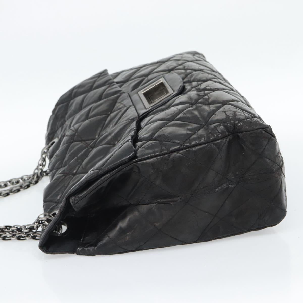CHANEL Chain Matelasse 2.55 Shoulder Bag Patent leather Black CC Auth bs34563