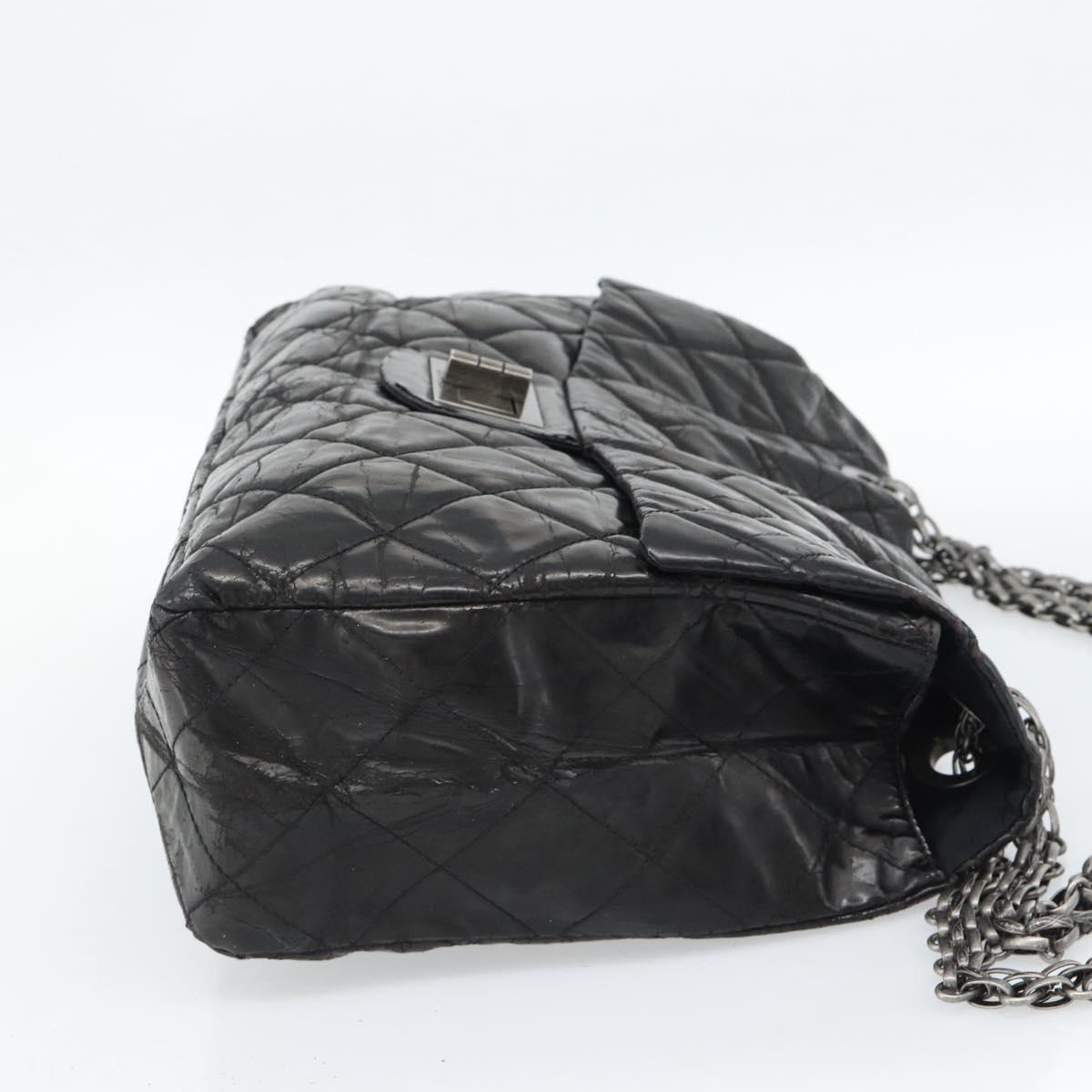 CHANEL Chain Matelasse 2.55 Shoulder Bag Patent leather Black CC Auth bs34563