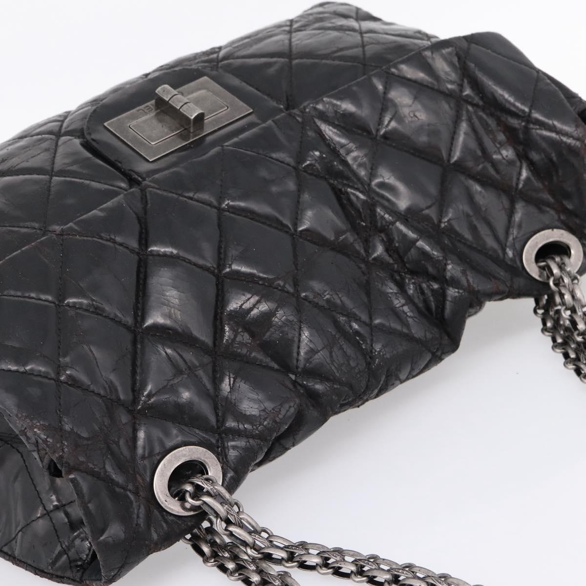 CHANEL Chain Matelasse 2.55 Shoulder Bag Patent leather Black CC Auth bs34563