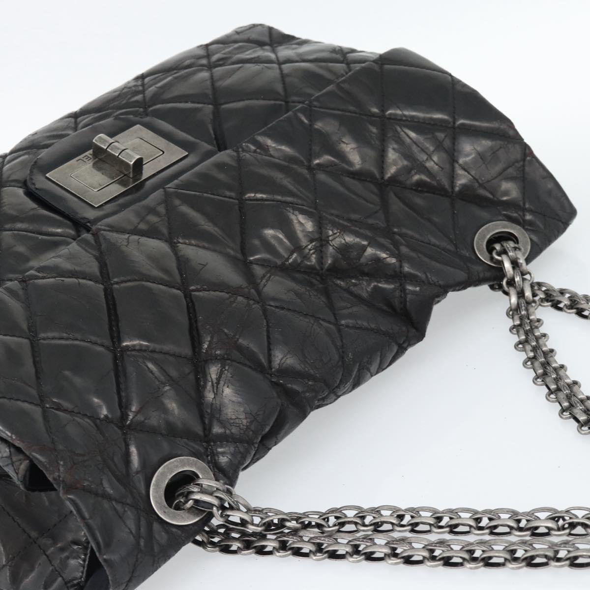 CHANEL Chain Matelasse 2.55 Shoulder Bag Patent leather Black CC Auth bs34563