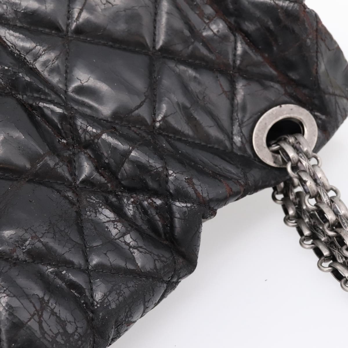 CHANEL Chain Matelasse 2.55 Shoulder Bag Patent leather Black CC Auth bs34563